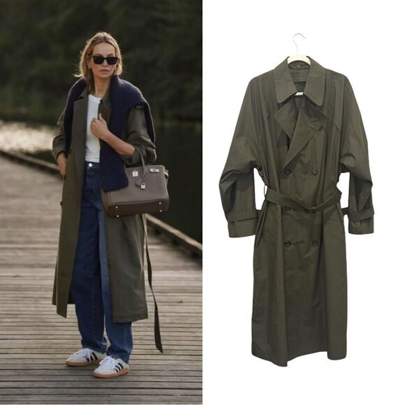 VINTAGE Khaki green oversized trench coat - Picture 1 of 17